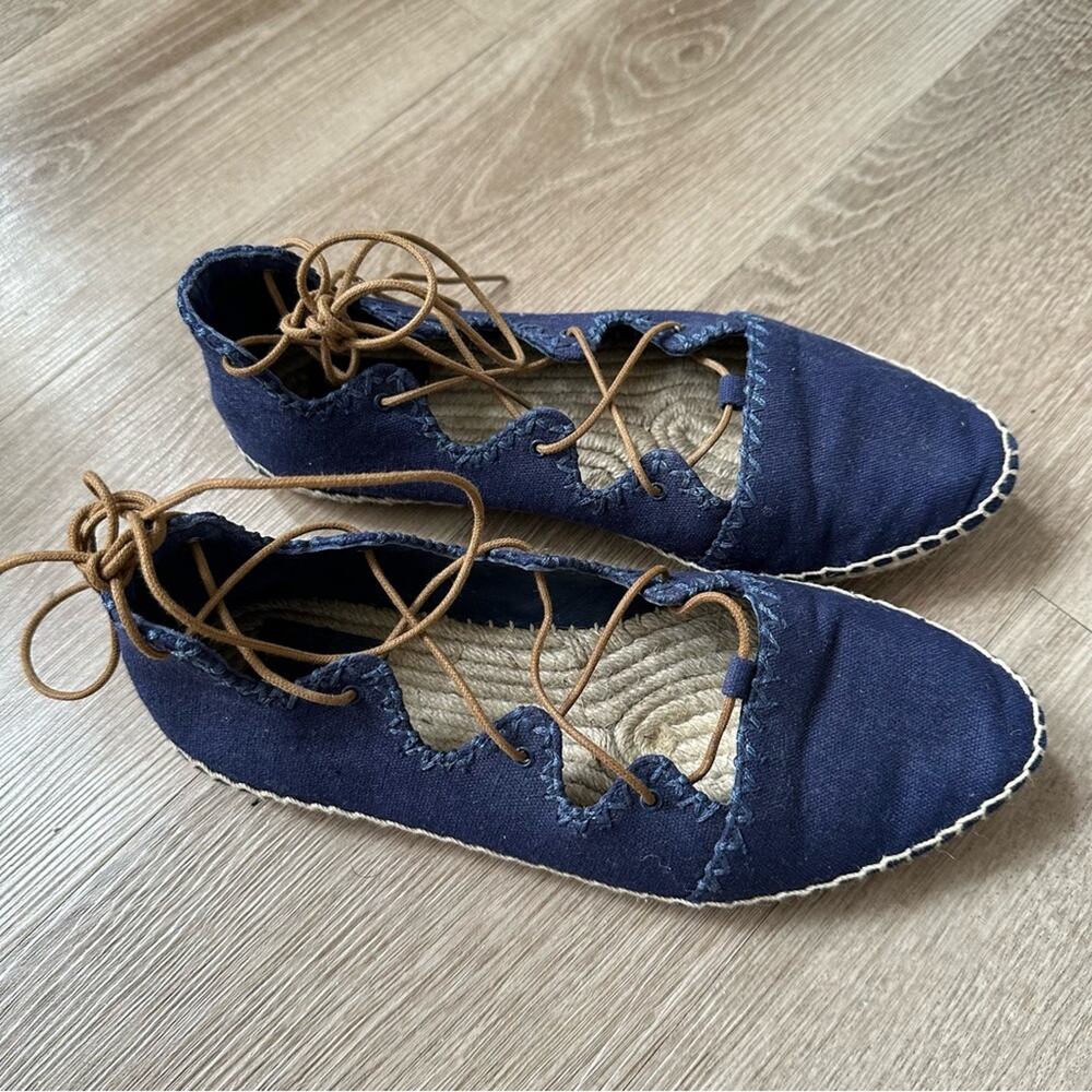 Tory Burch Espadrille Womens 7 Blue Casual Lace Up